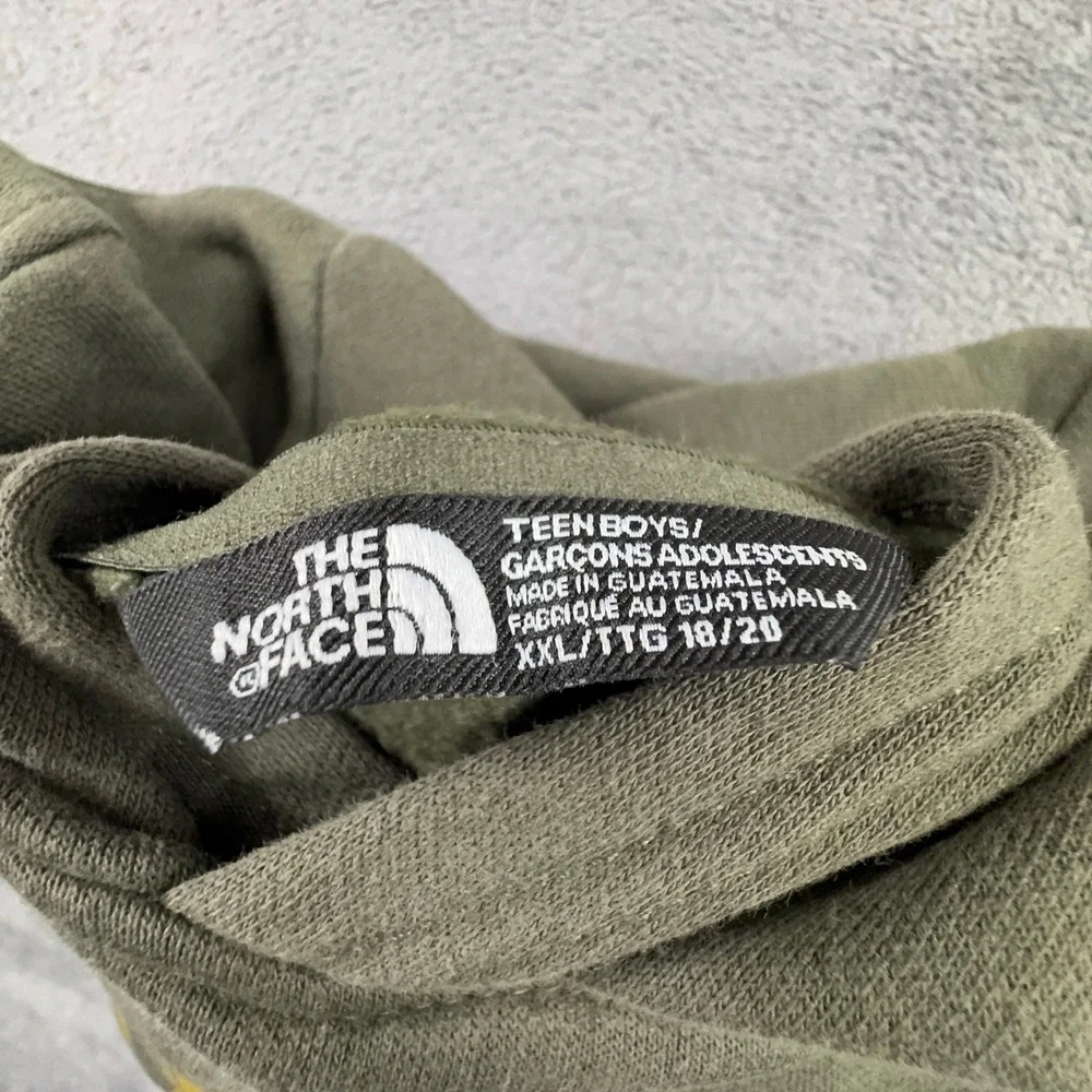 The North Face Hoodie Boys XXL Olive Green‎ Camo Logo Pullover Fleece Outdoor